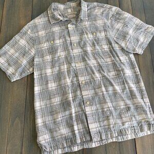 Tommy Bahama Blue Gray Plaid About You Short Sleeve Woven Shirt Mens Large (L8)